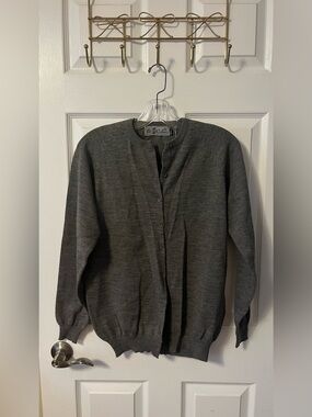 Vintage Gray Button-Front Crew Cardigan - Woolmark certified